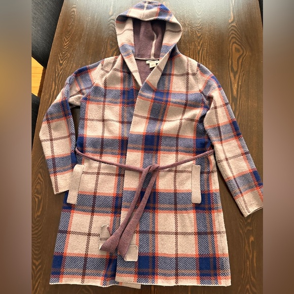 Christian Siriano Plaid Hooded Jacket - Purple, Red, White womens size M - Picture 1 of 6